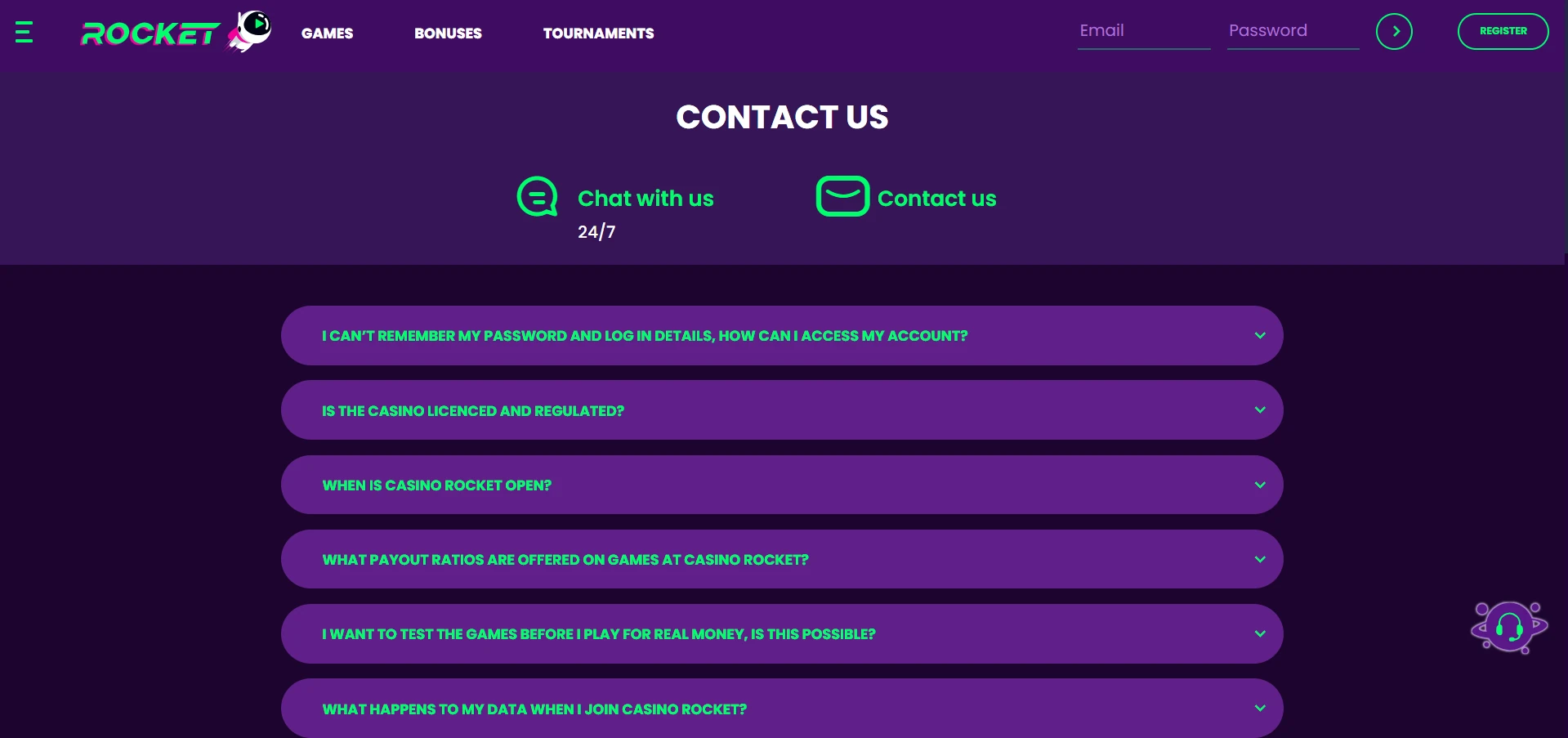Rocket live chat support window