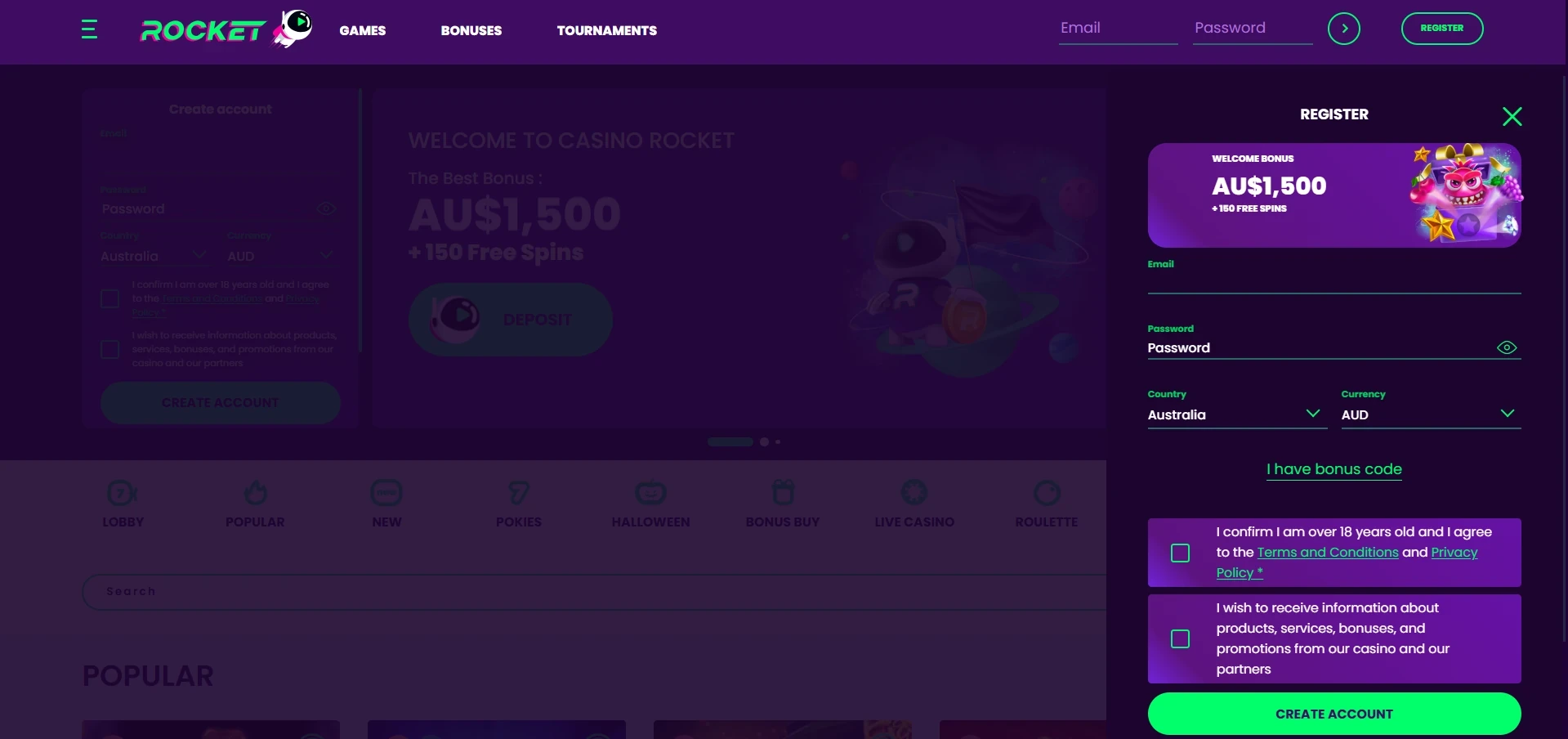 Rocket registration form
